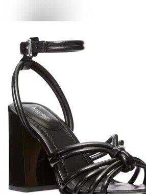 MICHAEL Michael Kors Black Strappy Knotted ASTRA  Block Heel Sandal